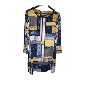 JM Collection Women 1X Plus Geometric Tunic Top 3/4 Sleeve Blouse Shirt